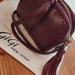 GiGi New York Plum Snake-Embossed Crossbody Bag